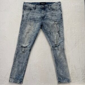 rue21 Skinny Jeans Mens Blue Acid Wash Supreme Flex Distressed Ripped Slim